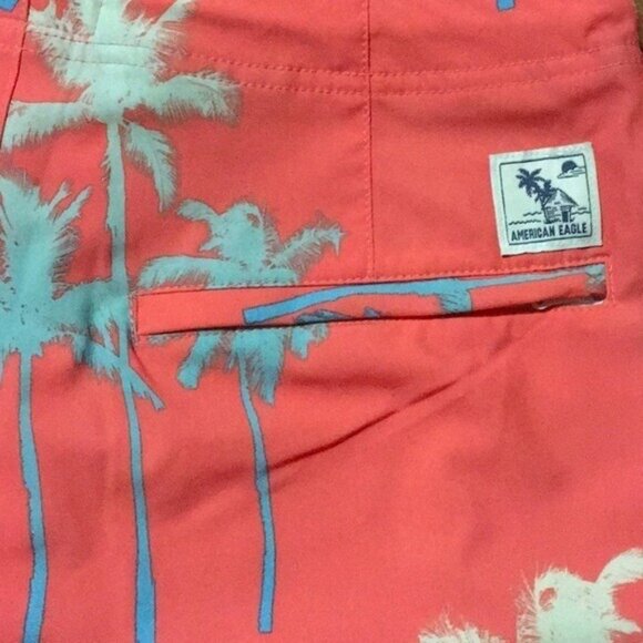 American Eagle Swim Trunk Board Short Men Small Orange Tropical Print 9" Inseam - Picture 11 of 14